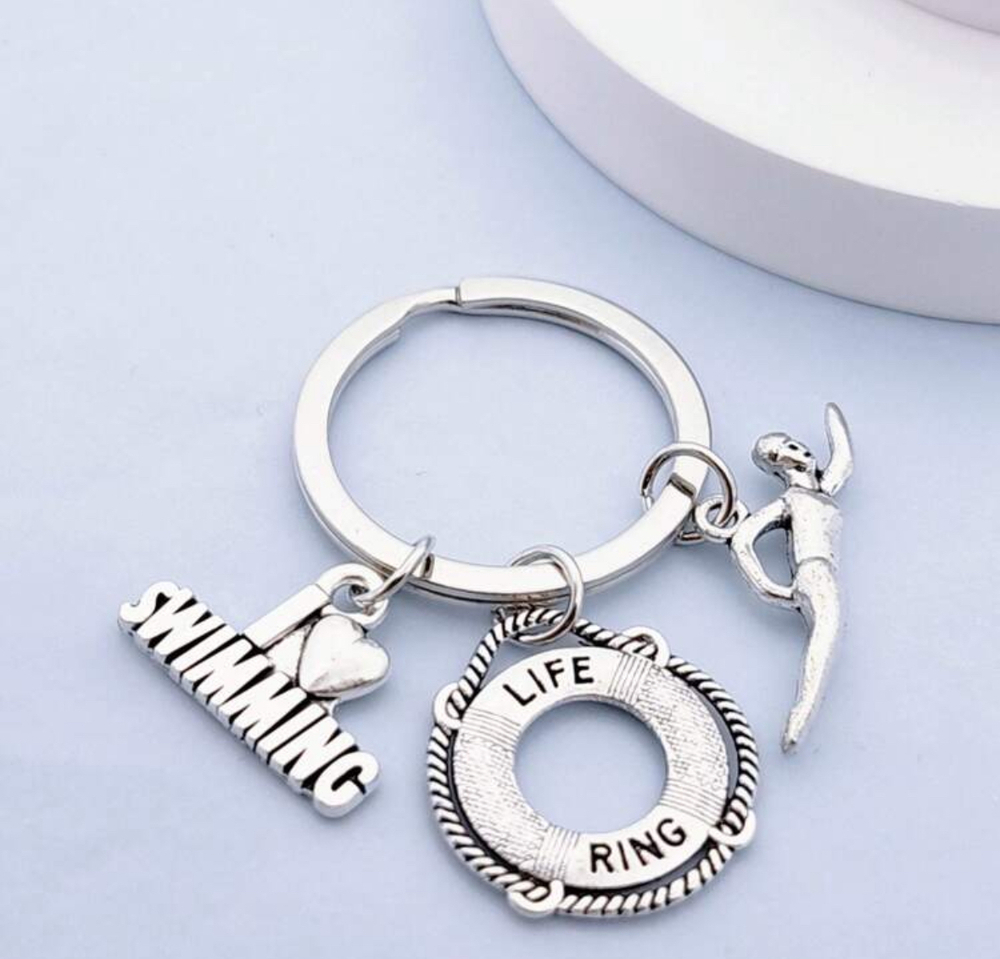 3/$25 I Love Swimming Life Saver Ring Keychain NEW